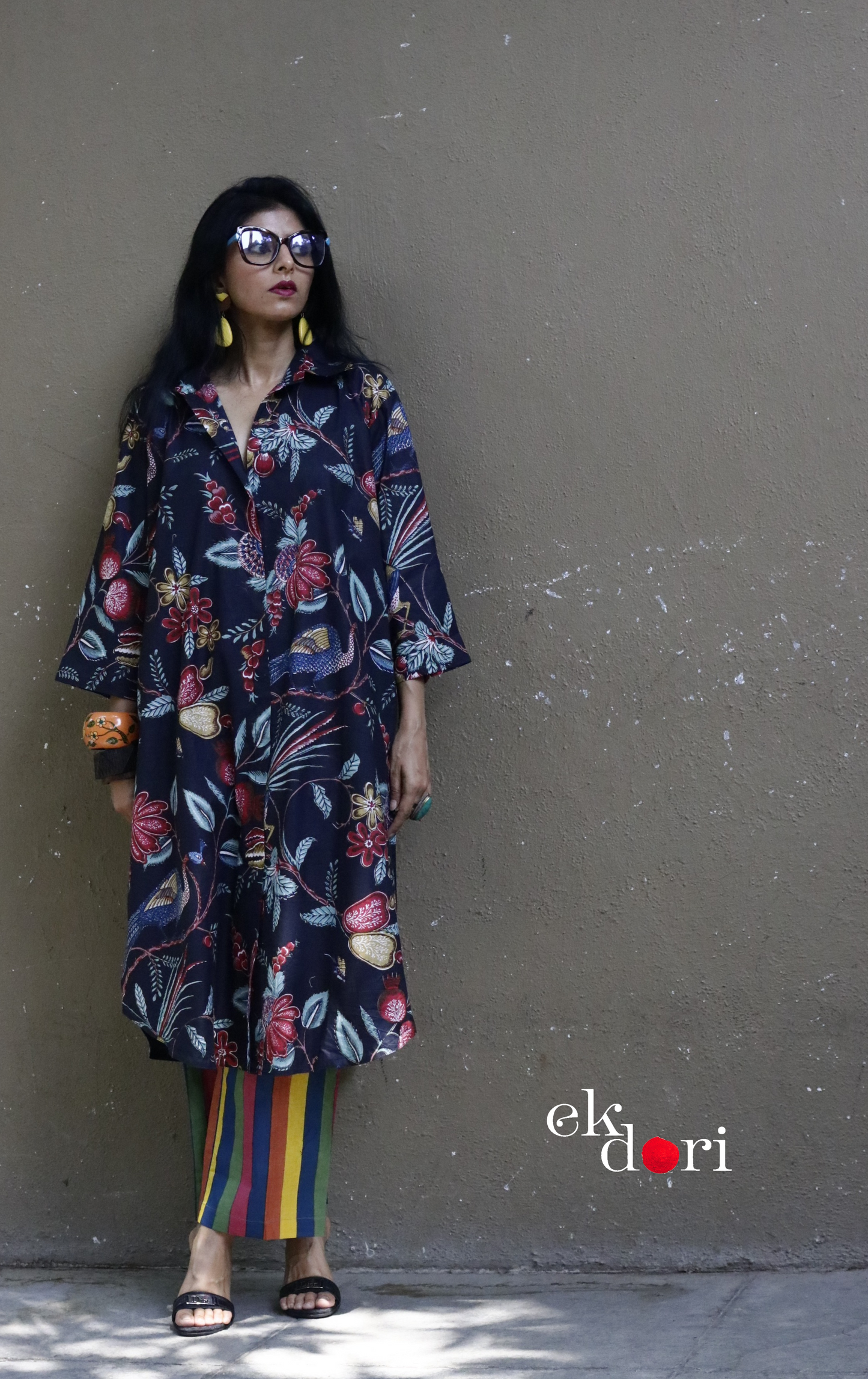 Cotton Kurta Co-Ord Set 'Black Birdsong' : Buy Palazzo Pant Kurta Cotton Co-ord Set In Bright Fun Print