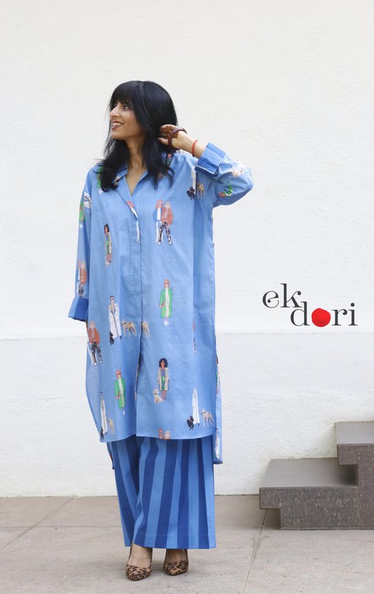 Cotton Kurta Co-Ord Set 'Beach Stroll' : Buy Palazzo Pant Kurta Cotton Co-ord Set In Quirky Fun Print