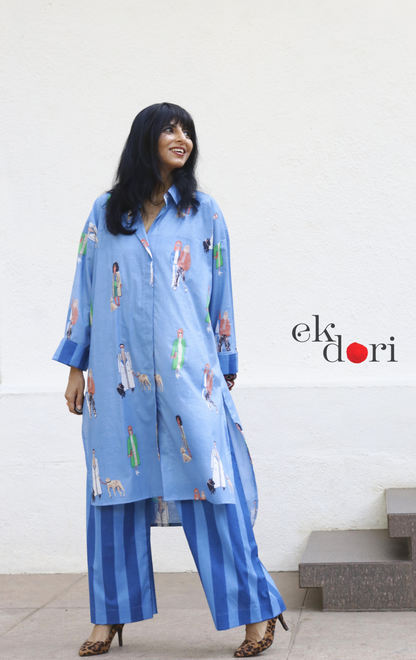 Cotton Kurta Co-Ord Set 'Beach Stroll' : Buy Palazzo Pant Kurta Cotton Co-ord Set In Quirky Fun Print