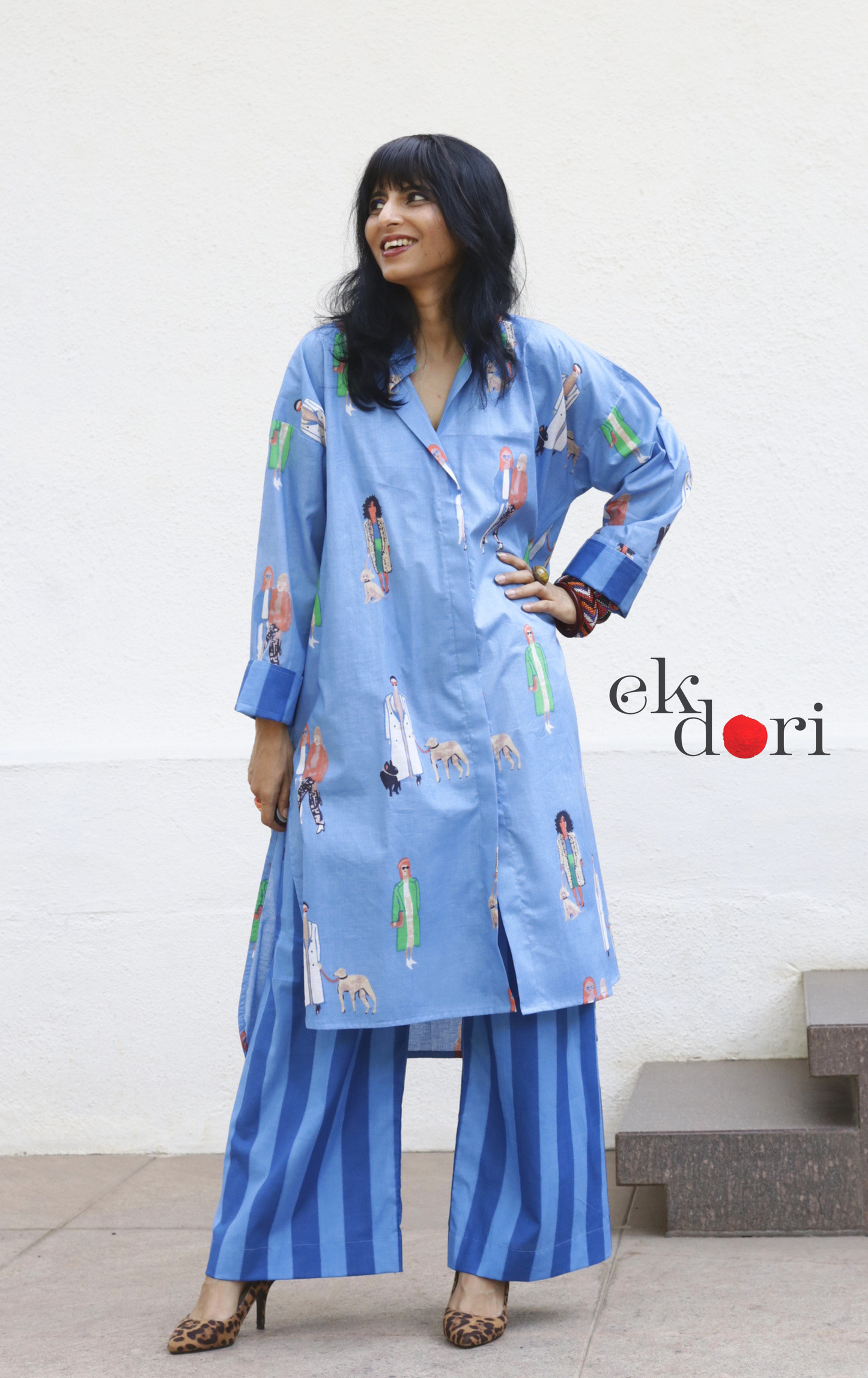 Cotton Kurta Co-Ord Set 'Beach Stroll' : Buy Palazzo Pant Kurta Cotton Co-ord Set In Quirky Fun Print
