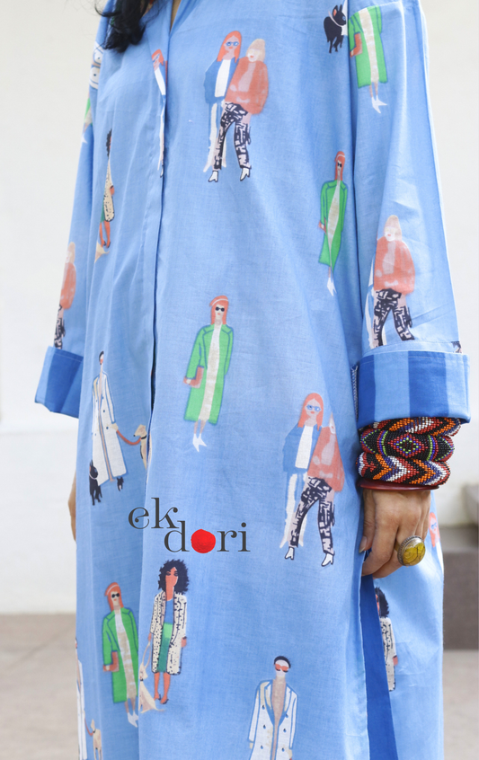 Cotton Kurta Co-Ord Set 'Beach Stroll' : Buy Palazzo Pant Kurta Cotton Co-ord Set In Quirky Fun Print