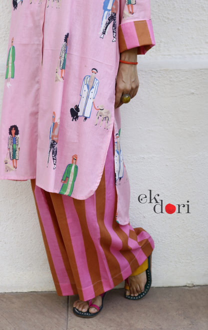 Cotton Kurta Co-Ord Set 'Garden Stroll' : Buy Palazzo Pant Kurta Cotton Co-ord Set In Quirky Fun Print