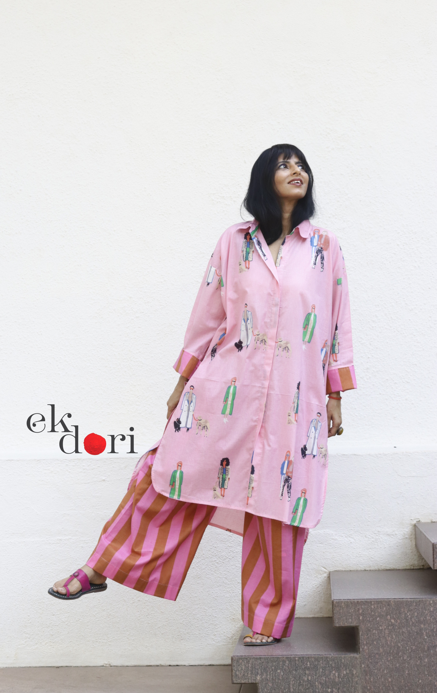 Cotton Kurta Co-Ord Set 'Garden Stroll' : Buy Palazzo Pant Kurta Cotton Co-ord Set In Quirky Fun Print