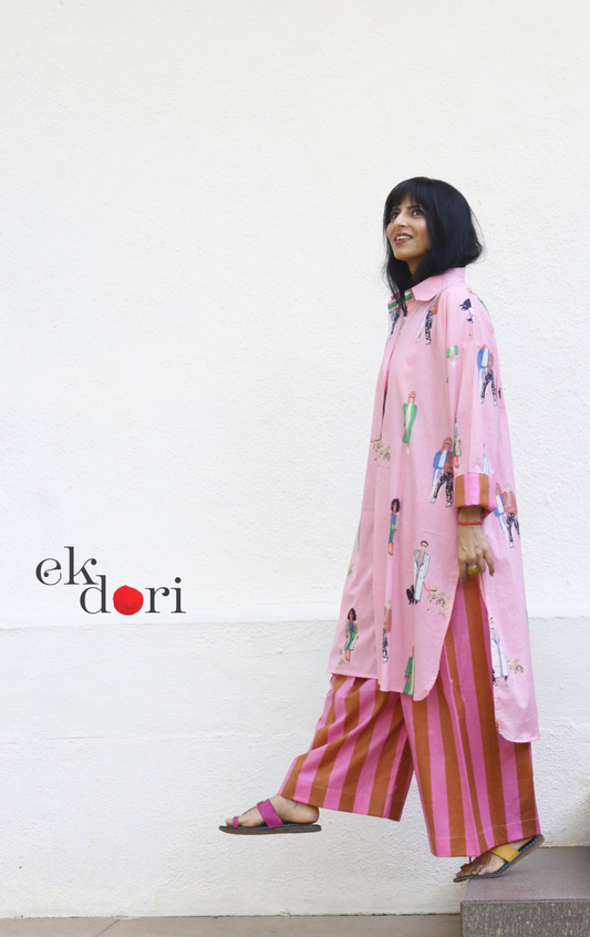 Cotton Kurta Co-Ord Set 'Garden Stroll' : Buy Palazzo Pant Kurta Cotton Co-ord Set In Quirky Fun Print