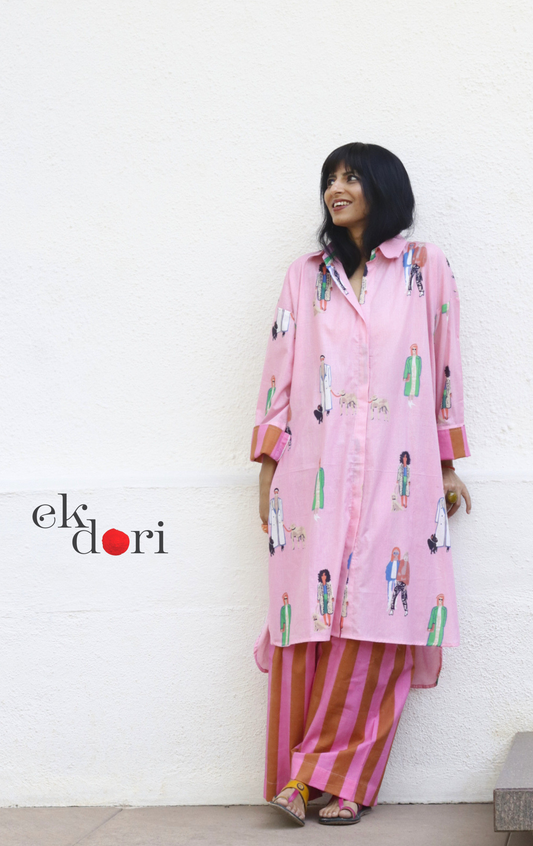 Cotton Kurta Co-Ord Set 'Garden Stroll' : Buy Palazzo Pant Kurta Cotton Co-ord Set In Quirky Fun Print
