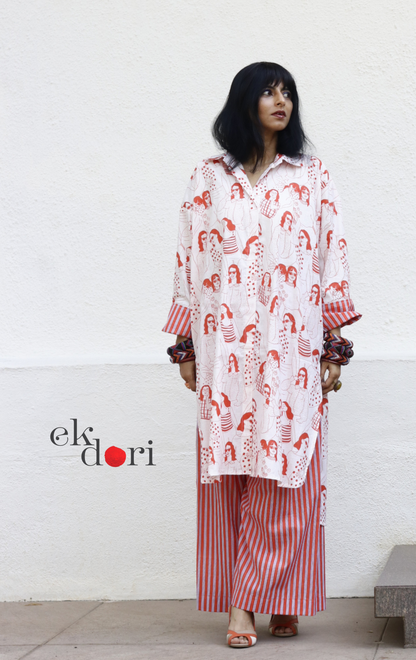 Cotton Kurta Co-Ord Set 'Sisterhood' : Buy Palazzo Pant Kurta Cotton Co-ord Set In Quirky Fun Print