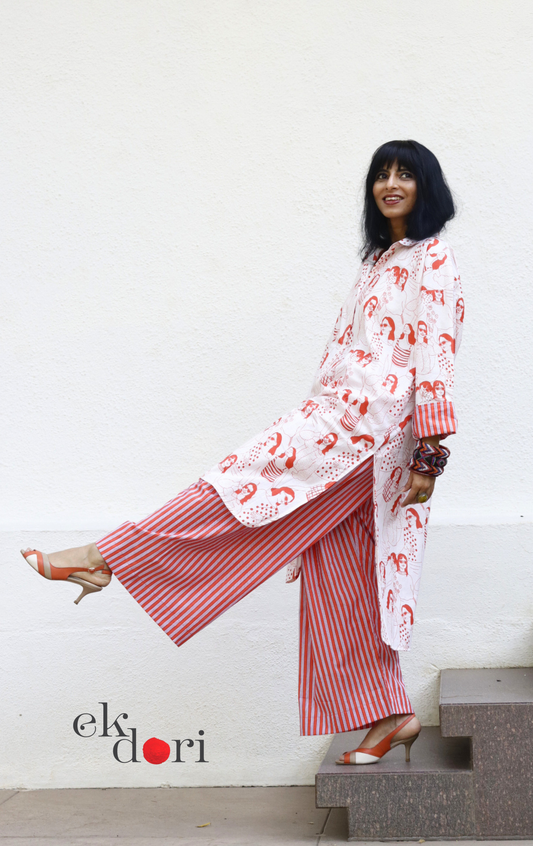 Cotton Kurta Co-Ord Set 'Sisterhood' : Buy Palazzo Pant Kurta Cotton Co-ord Set In Quirky Fun Print