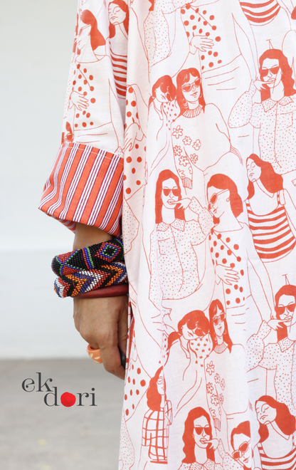 Cotton Kurta Co-Ord Set 'Sisterhood' : Buy Palazzo Pant Kurta Cotton Co-ord Set In Quirky Fun Print