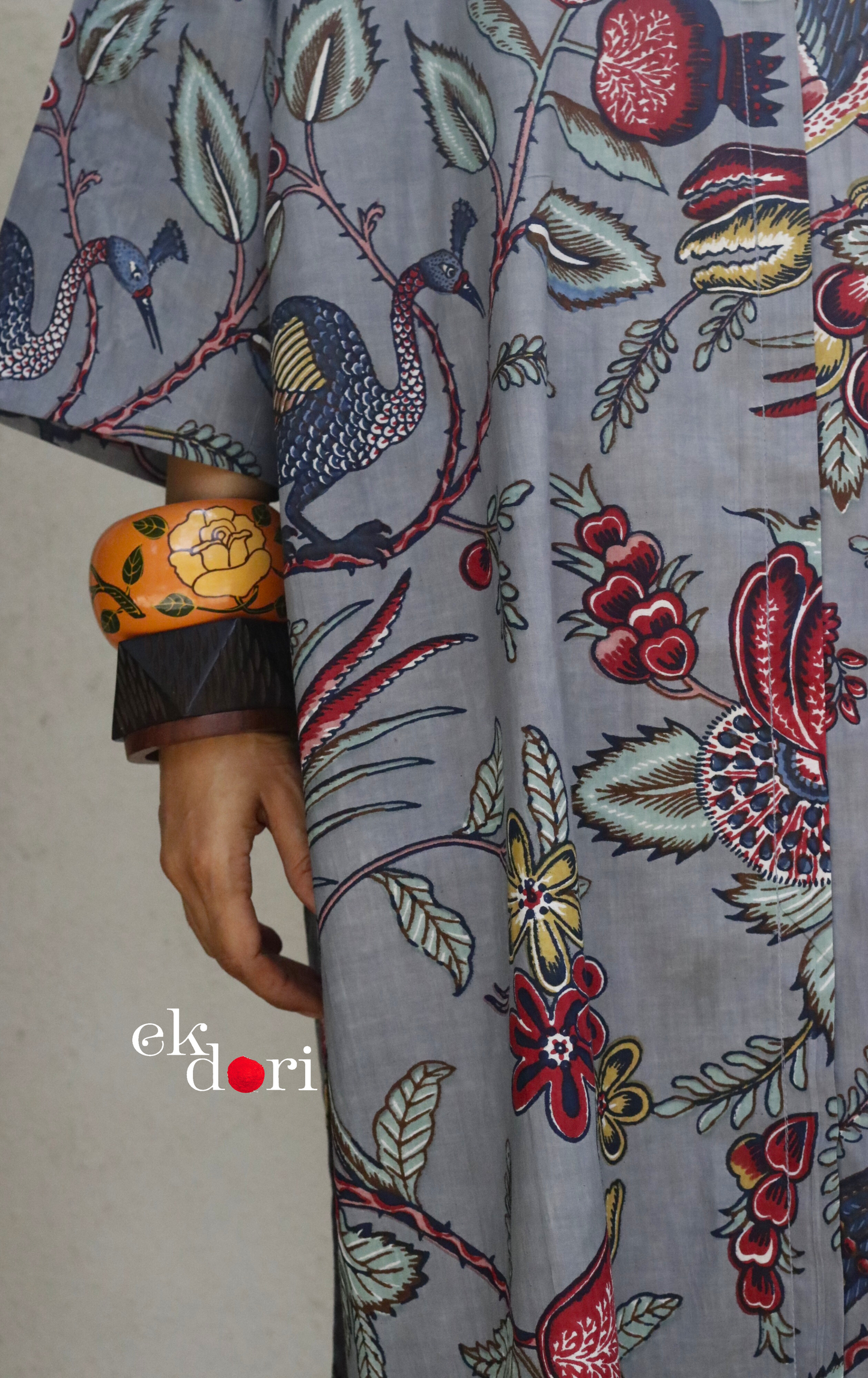 Cotton Kurta Co-Ord Set 'Grey Birdsong' : Buy Palazzo Pant Kurta Cotton Co-ord Set In Bright Fun Print