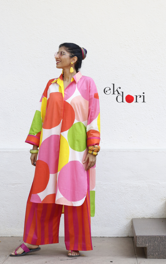 Cotton Kurta Co-Ord Set 'Bubbles' : Buy Palazzo Pant Kurta Cotton Summer Co-ord Set In Quirky Fun Print