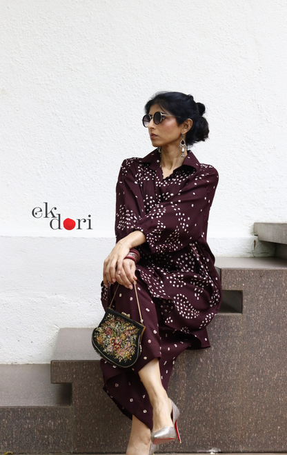 Bandhani 'Plum Rum' Maroon Cotton Co-ord Set : Buy Kurta Palazzo Cotton Co-ord Set Cotton Bandhani Set