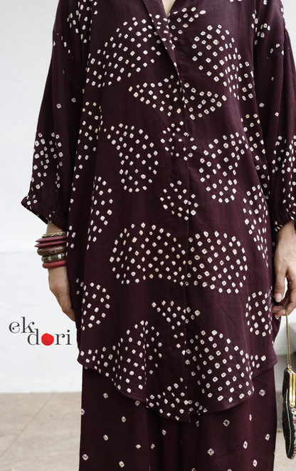 Bandhani 'Plum Rum' Maroon Cotton Co-ord Set : Buy Kurta Palazzo Cotton Co-ord Set Cotton Bandhani Set