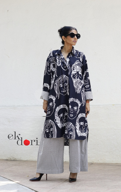 Cotton Kurta Co-Ord Set 'Portraits' : Buy Palazzo Pant Kurta Cotton Co-ord Set In Quirky Fun Print