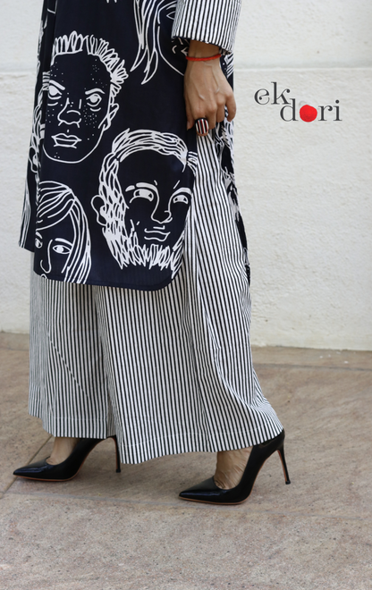 Cotton Kurta Co-Ord Set 'Portraits' : Buy Palazzo Pant Kurta Cotton Co-ord Set In Quirky Fun Print
