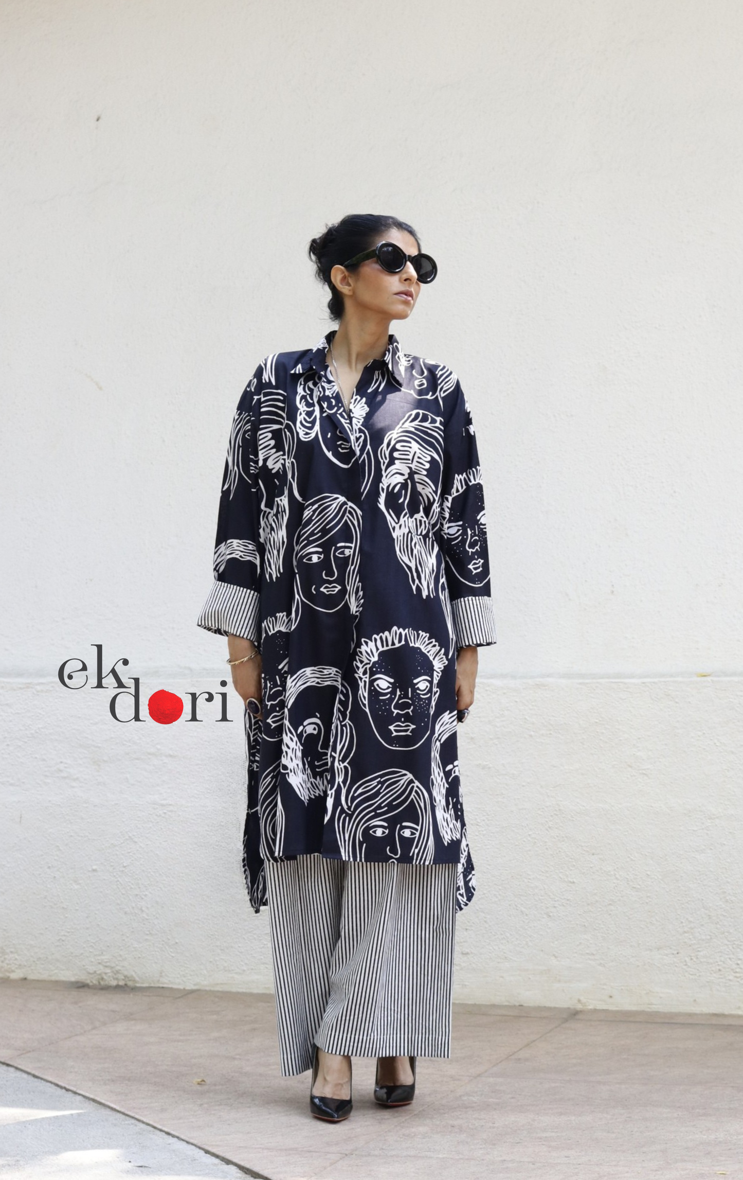 Cotton Kurta Co-Ord Set 'Portraits' : Buy Palazzo Pant Kurta Cotton Co-ord Set In Quirky Fun Print