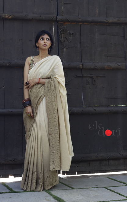 Cotton Statement Brown Shaded Saree :'Muddy Water' Soft Cotton Hakoba Shaded Saree : Summer Cotton Ombre Saree