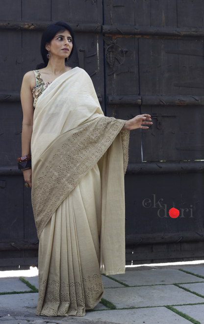 Ombre Cotton Saree 'Golden Hour' : Hakoba Border Earthy Minimal Cotton Saree | Modern Cotton Saree