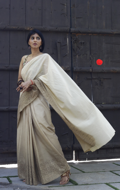 Ombre Cotton Saree 'Golden Hour' : Hakoba Border Earthy Minimal Cotton Saree | Modern Cotton Saree