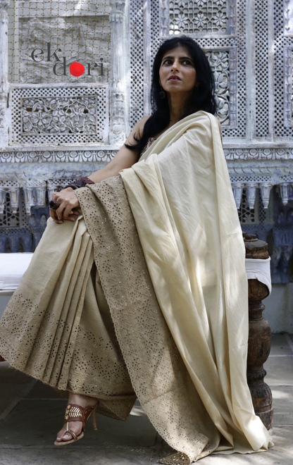 Ombre Cotton Saree 'Golden Hour' : Hakoba Border Earthy Minimal Cotton Saree | Modern Cotton Saree