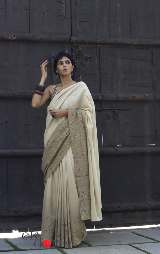 Ombre Cotton Saree 'Golden Hour' : Hakoba Border Earthy Minimal Cotton Saree | Modern Cotton Saree
