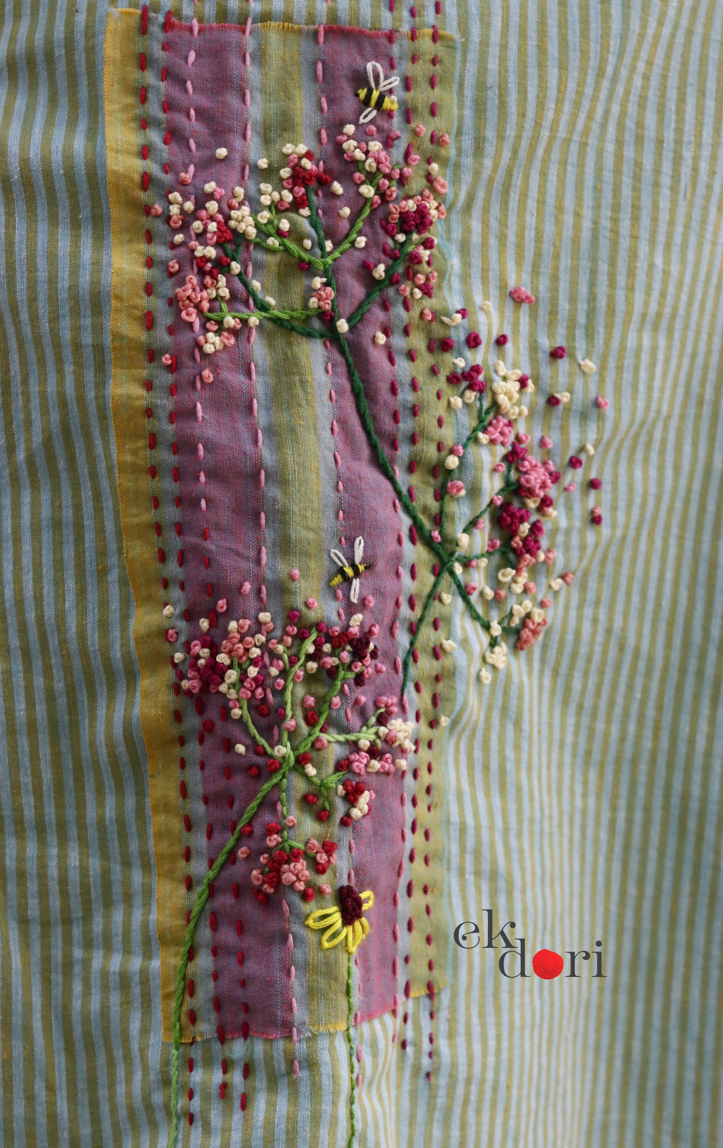 'Bees & Buds' Fun Embroidered Cotton Co-ord Set : Buy Palazzo Pant Kurta Cotton Co-ord Set