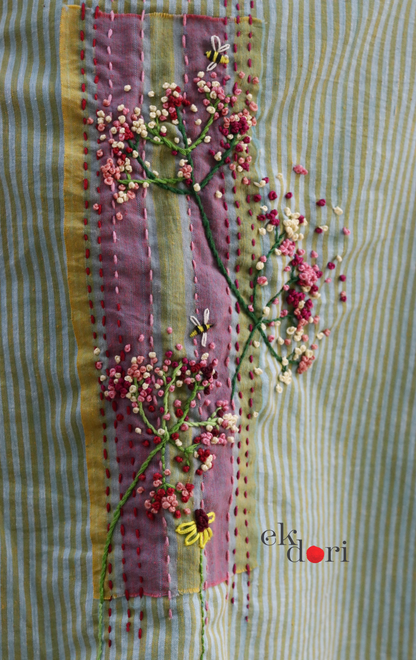'Bees & Buds' Fun Embroidered Cotton Co-ord Set : Buy Palazzo Pant Kurta Cotton Co-ord Set