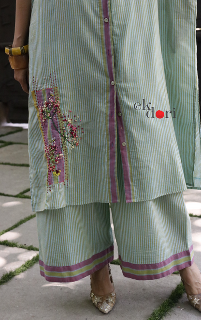 'Bees & Buds' Fun Embroidered Cotton Co-ord Set : Buy Palazzo Pant Kurta Cotton Co-ord Set