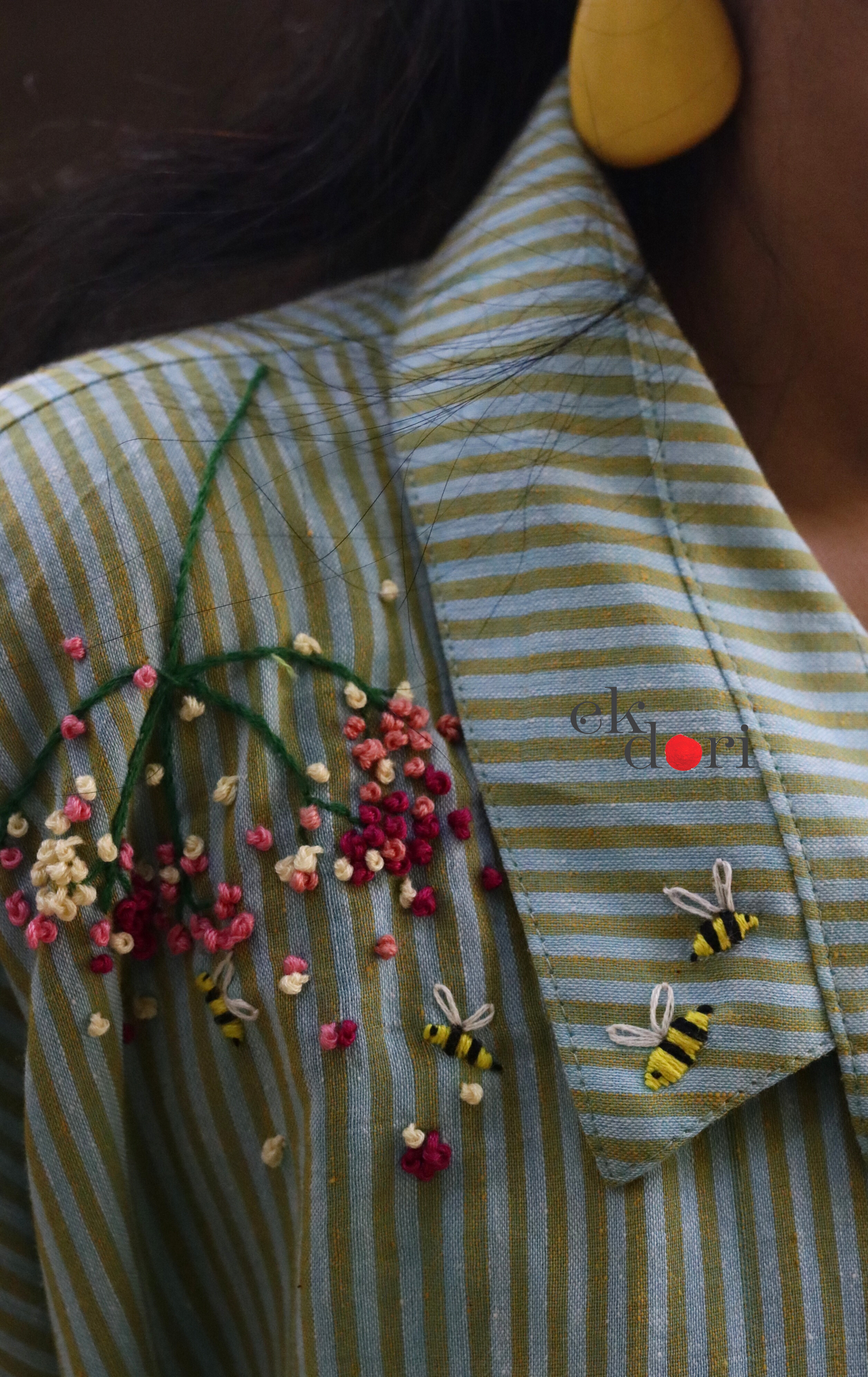 'Bees & Buds' Fun Embroidered Cotton Co-ord Set : Buy Palazzo Pant Kurta Cotton Co-ord Set