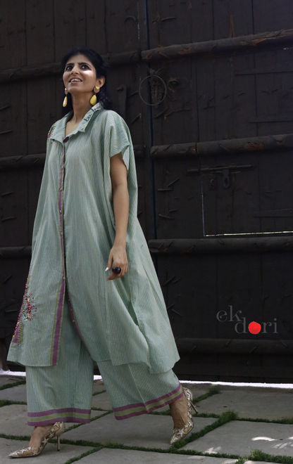 'Bees & Buds' Fun Embroidered Cotton Co-ord Set : Buy Palazzo Pant Kurta Cotton Co-ord Set