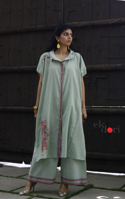 'Bees & Buds' Fun Embroidered Cotton Co-ord Set : Buy Palazzo Pant Kurta Cotton Co-ord Set