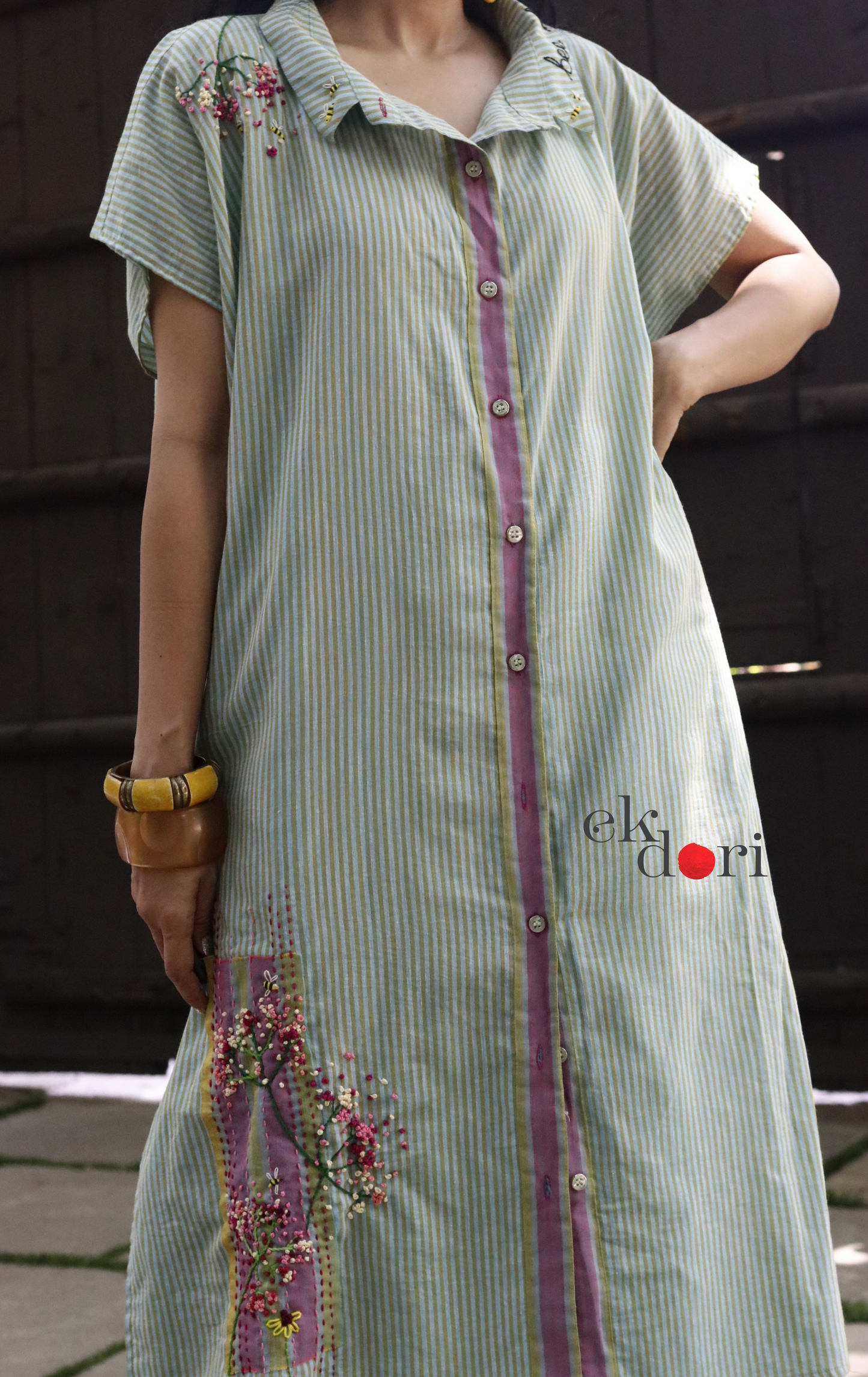 'Bees & Buds' Fun Embroidered Cotton Co-ord Set : Buy Palazzo Pant Kurta Cotton Co-ord Set