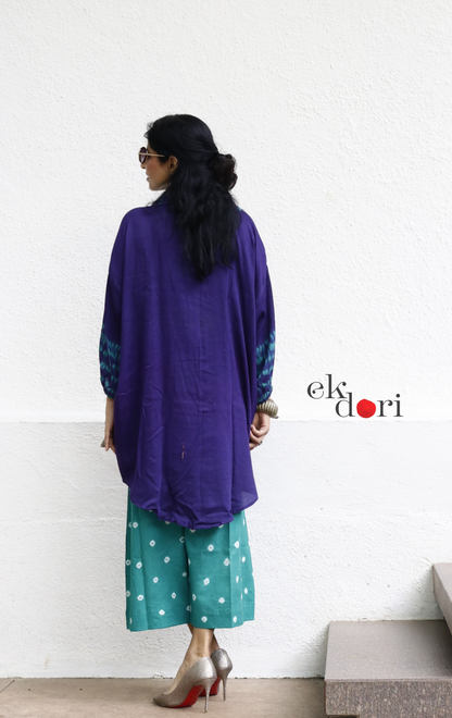Bandhani 'Sea And Sky' Teal Blue Cotton Co-ord Set : Buy Kurta Palazzo Cotton Co-ord Set Cotton Bandhani And Shibori Set