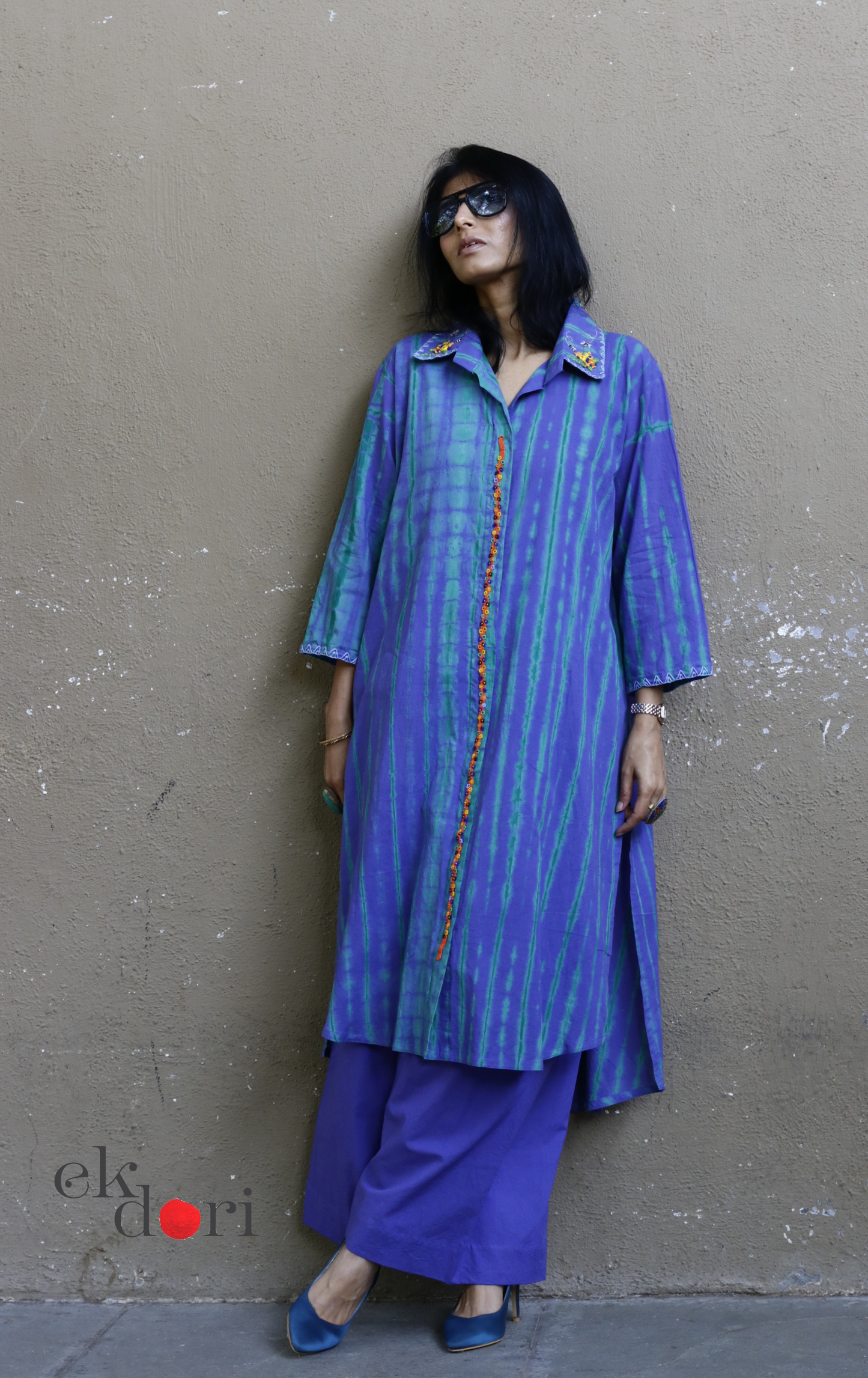 Tie-Dye Cotton Kurta Palazzo Co-ord Set in Green | 'Bee Garden in Storm' | Ek Dori