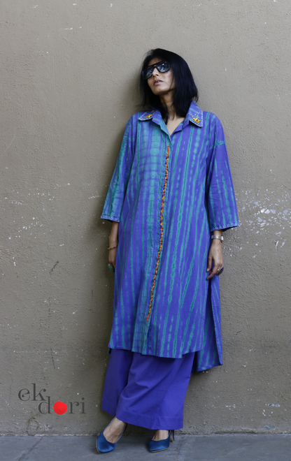 Tie-Dye Cotton Kurta Palazzo Co-ord Set in Green | 'Bee Garden in Storm' | Ek Dori