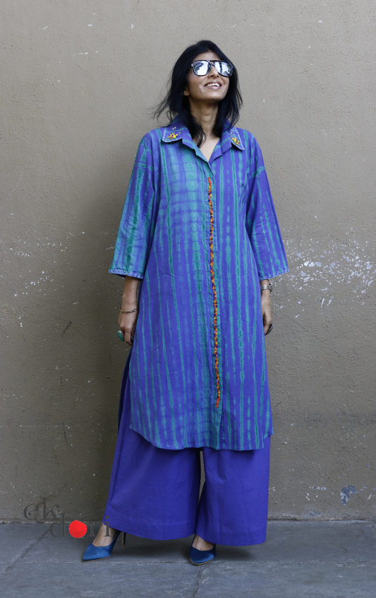 Tie-Dye Cotton Kurta Palazzo Co-ord Set in Green | 'Bee Garden in Storm' | Ek Dori