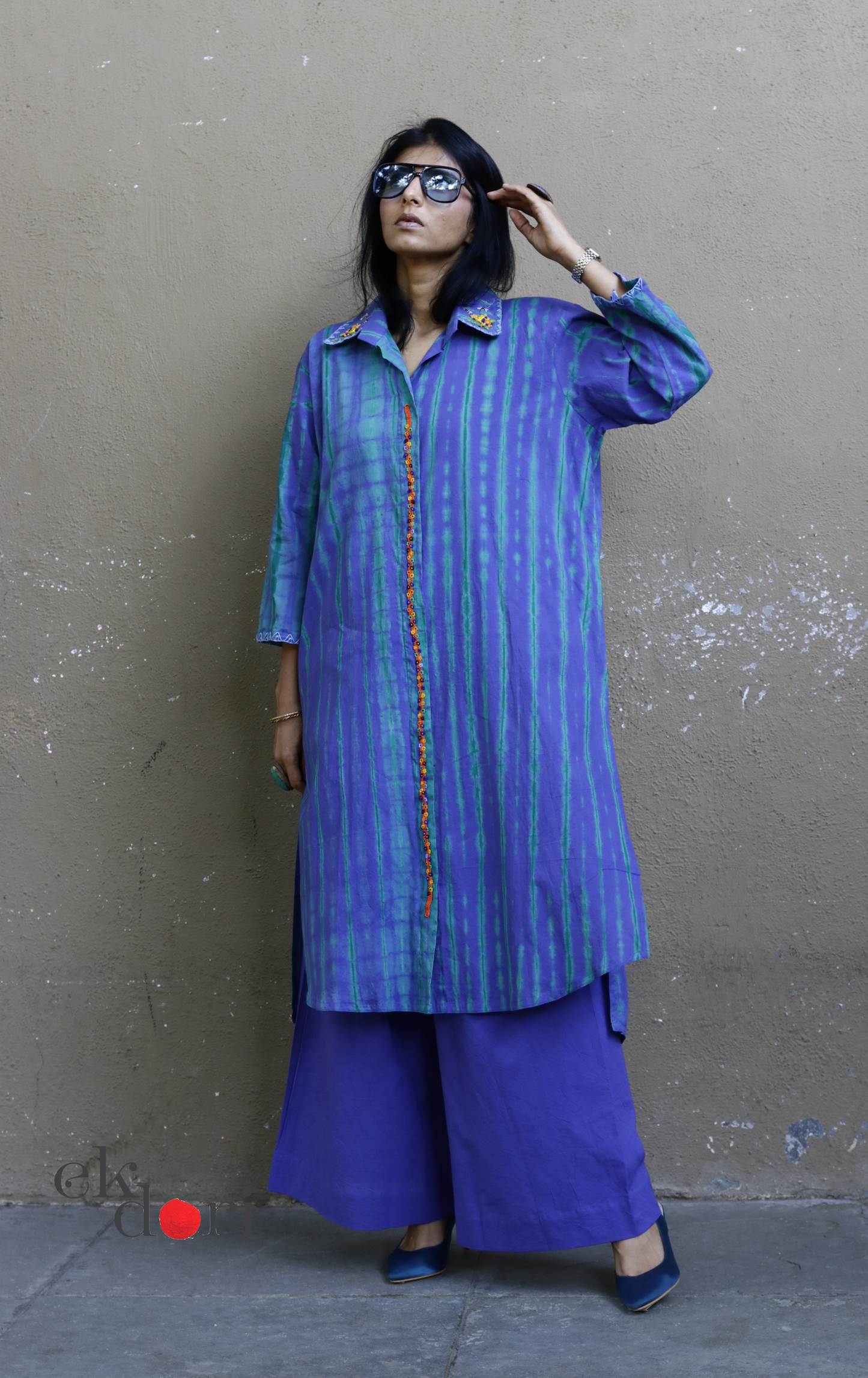 Tie-Dye Cotton Kurta Palazzo Co-ord Set in Green | 'Bee Garden in Storm' | Ek Dori