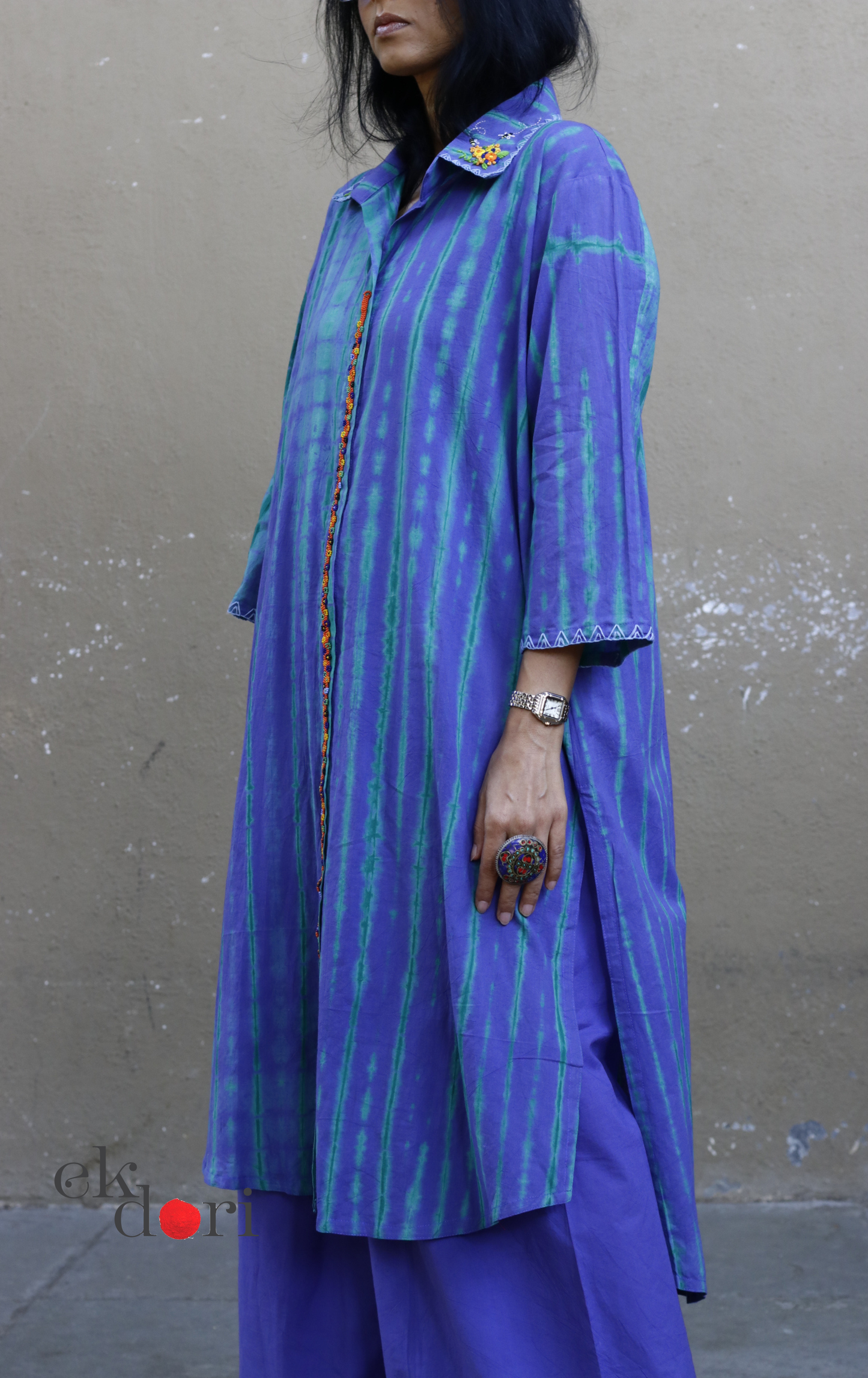 Tie-Dye Cotton Kurta Palazzo Co-ord Set in Green | 'Bee Garden in Storm' | Ek Dori