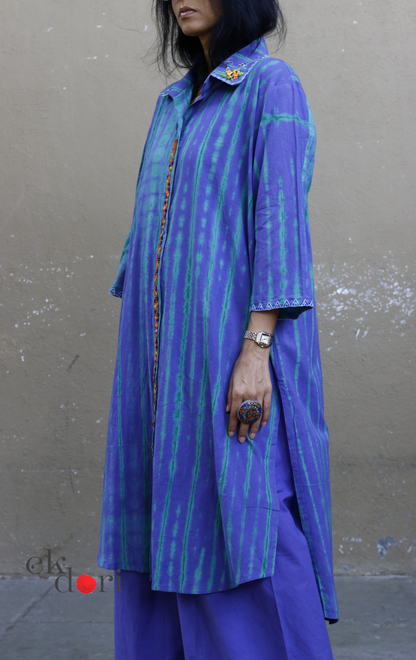 Tie-Dye Cotton Kurta Palazzo Co-ord Set in Green | 'Bee Garden in Storm' | Ek Dori