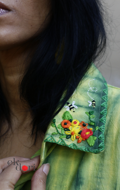 Tie-Dye Cotton Kurta Palazzo Co-ord Set in Green | 'Bee Garden in Bloom' | Ek Dori