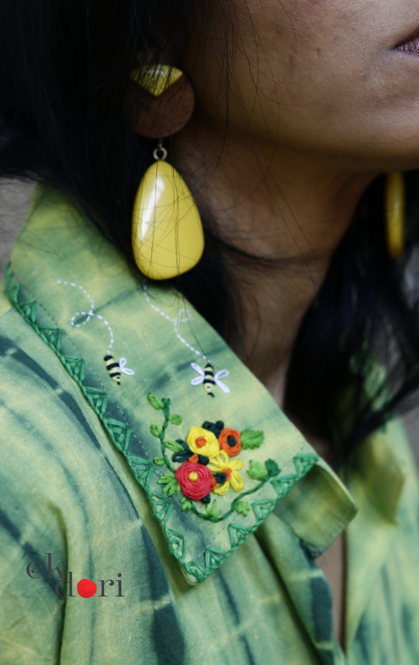 Tie-Dye Cotton Kurta Palazzo Co-ord Set in Green | 'Bee Garden in Bloom' | Ek Dori