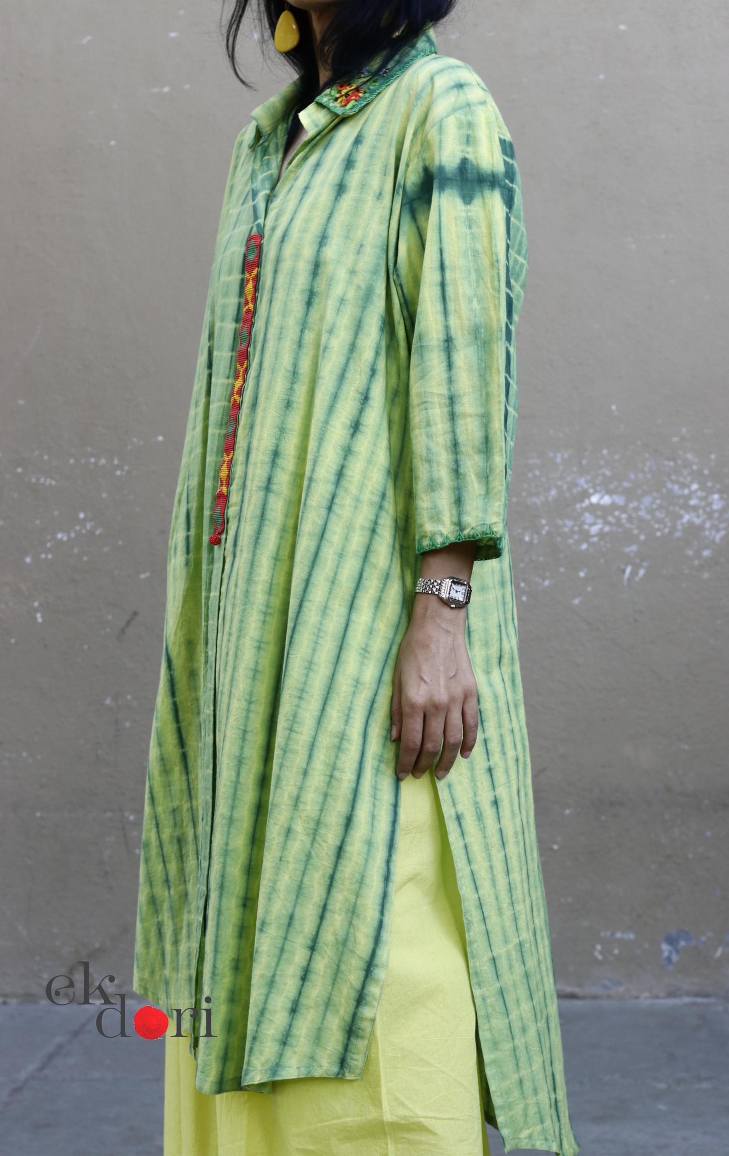 Tie-Dye Cotton Kurta Palazzo Co-ord Set in Green | 'Bee Garden in Bloom' | Ek Dori