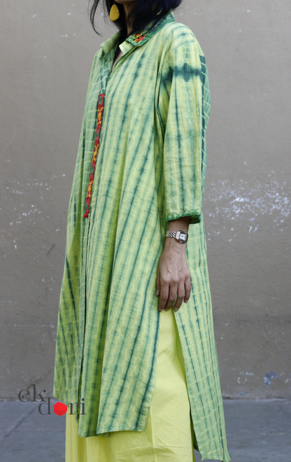 Tie-Dye Cotton Kurta Palazzo Co-ord Set in Green | 'Bee Garden in Bloom' | Ek Dori