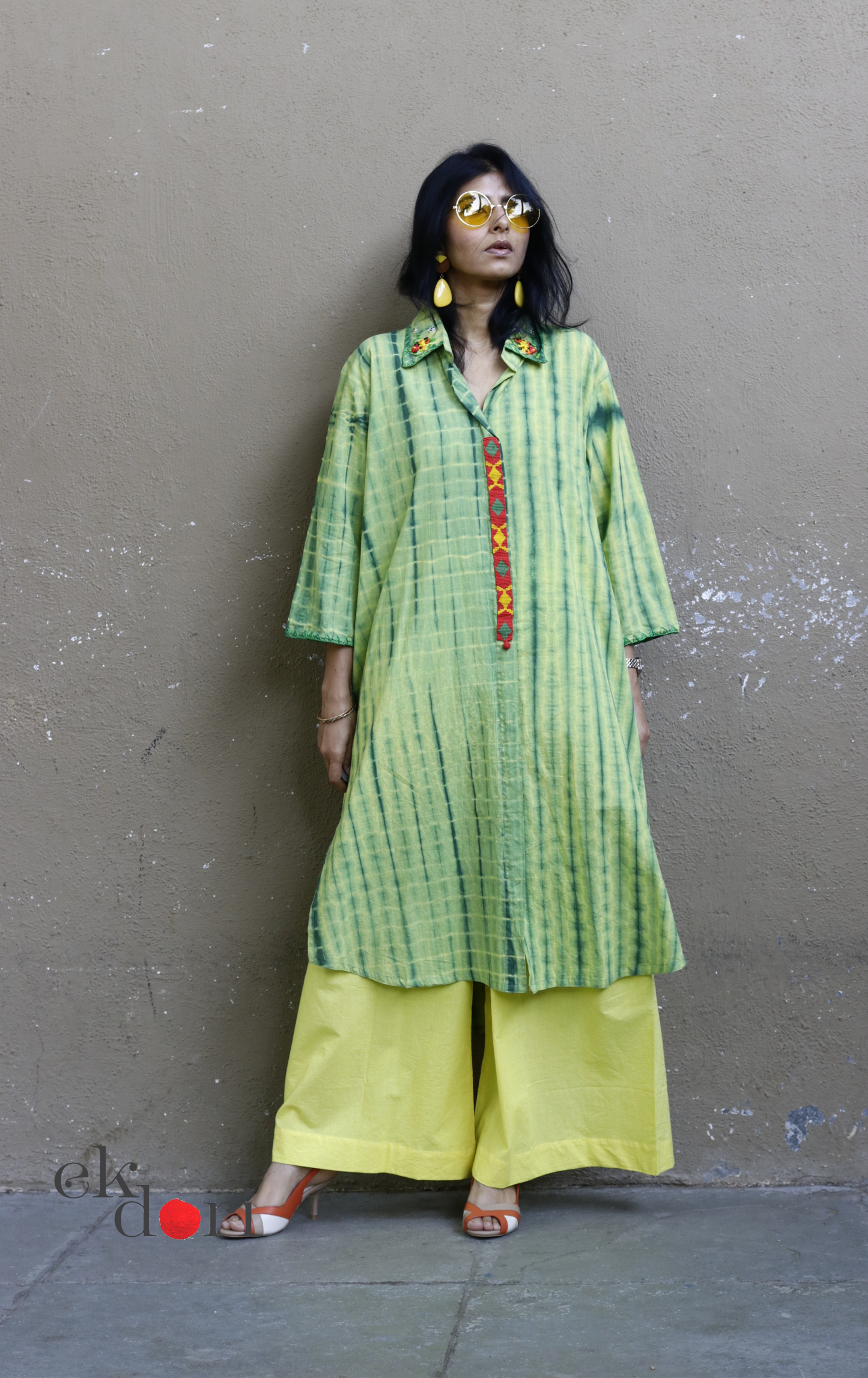 Tie-Dye Cotton Kurta Palazzo Co-ord Set in Green | 'Bee Garden in Bloom' | Ek Dori