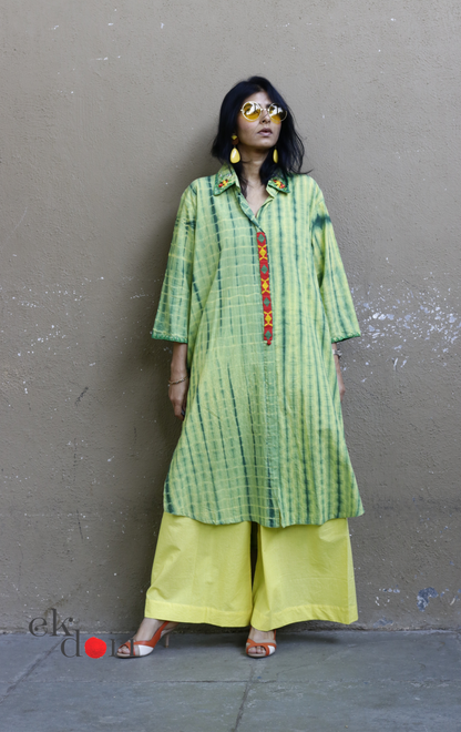 Tie-Dye Cotton Kurta Palazzo Co-ord Set in Green | 'Bee Garden in Bloom' | Ek Dori
