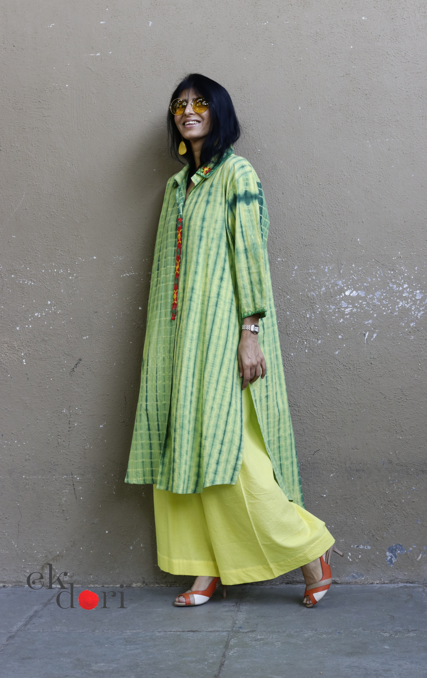 Tie-Dye Cotton Kurta Palazzo Co-ord Set in Green | 'Bee Garden in Bloom' | Ek Dori