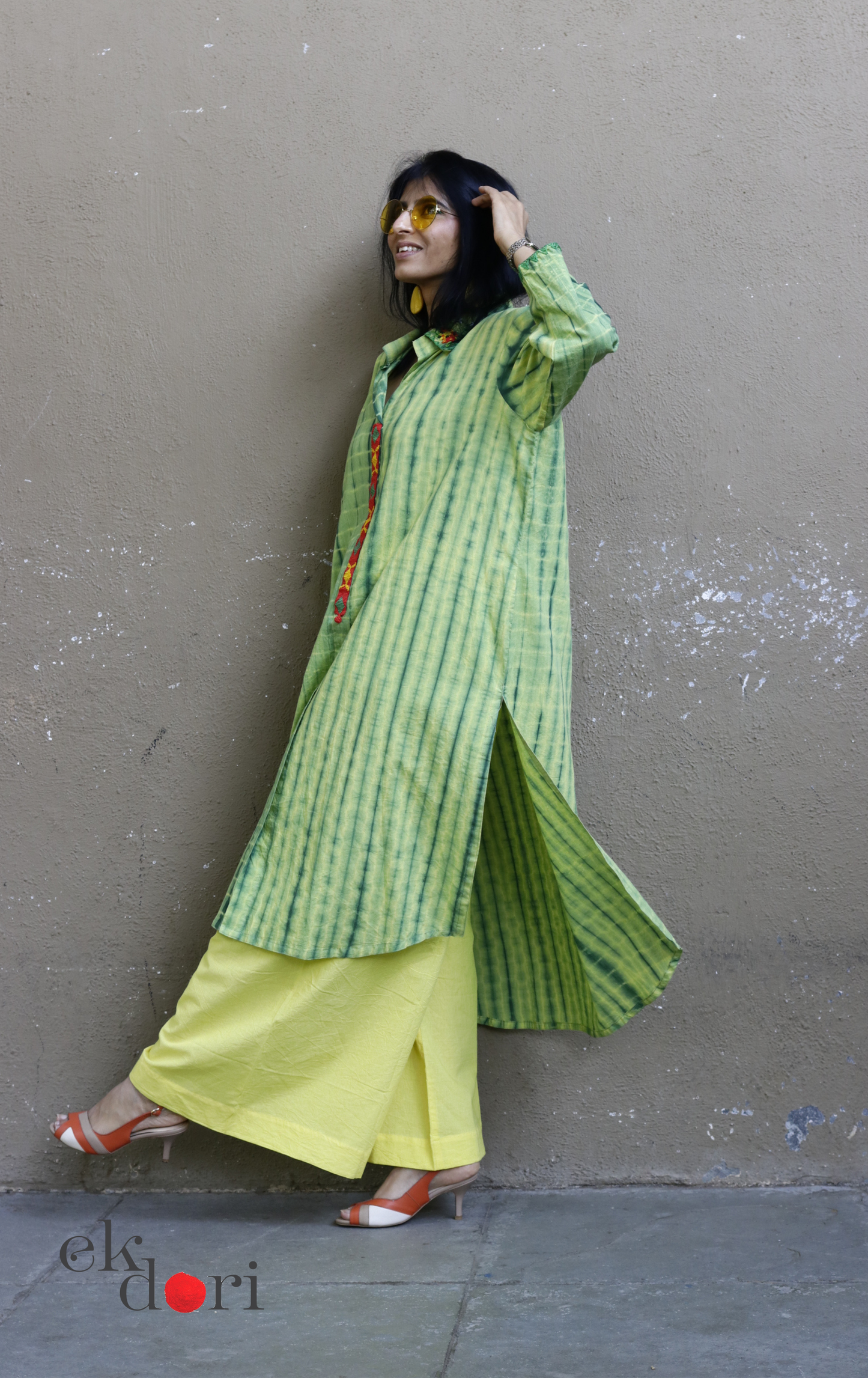 Tie-Dye Cotton Kurta Palazzo Co-ord Set in Green | 'Bee Garden in Bloom' | Ek Dori