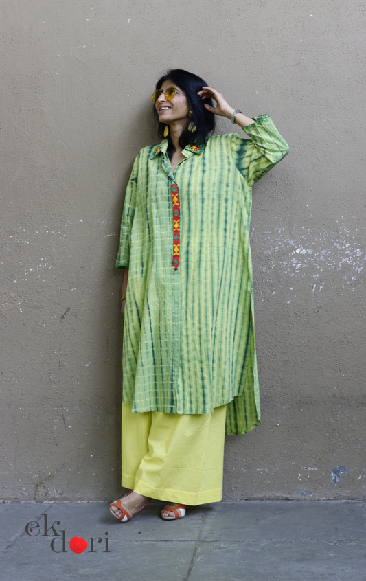 Tie-Dye Cotton Kurta Palazzo Co-ord Set in Green | 'Bee Garden in Bloom' | Ek Dori