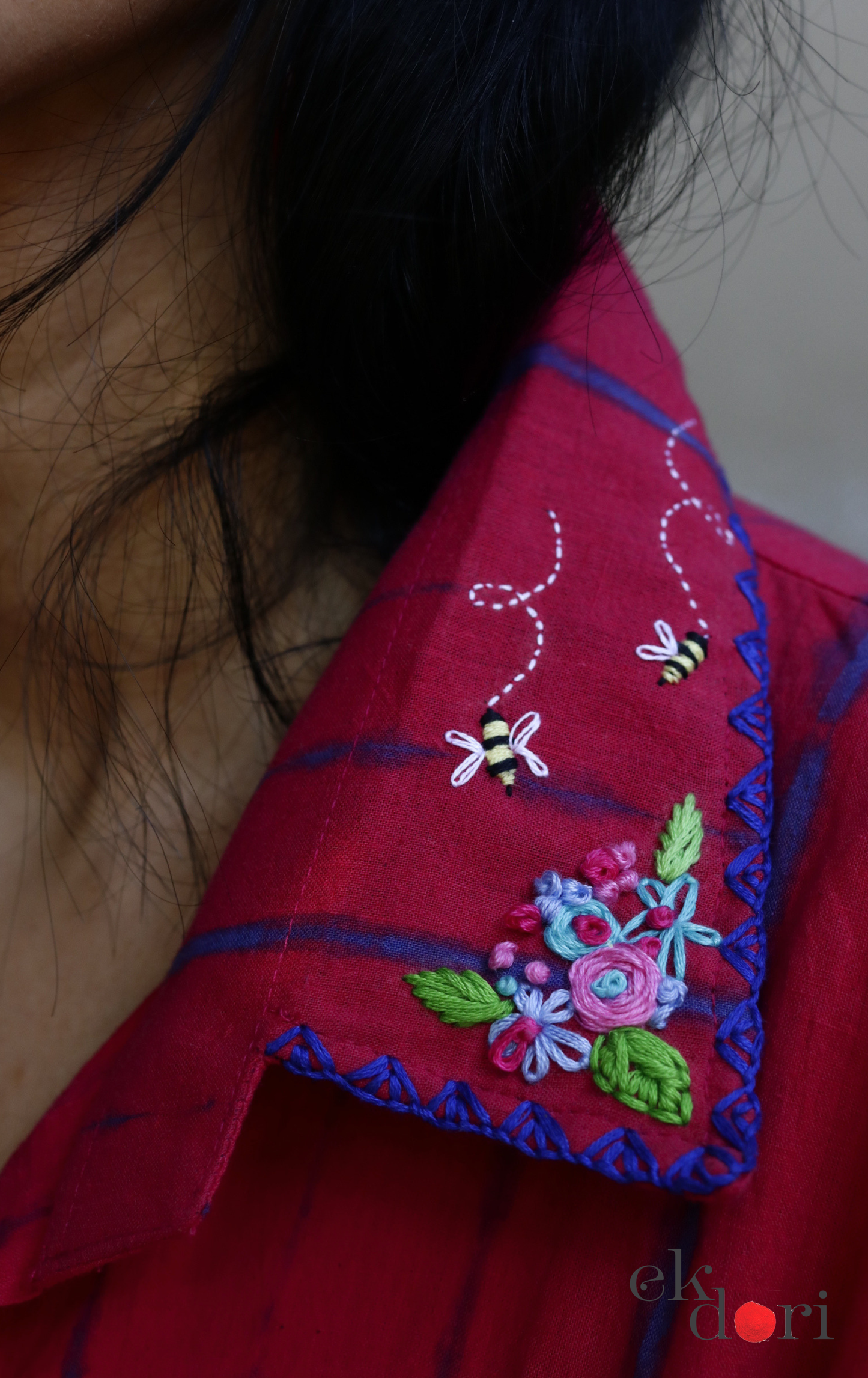 Tie-Dye Cotton Kurta Palazzo Co-ord Set with Hand Embroidery | 'Bee Garden' | Ek Dori