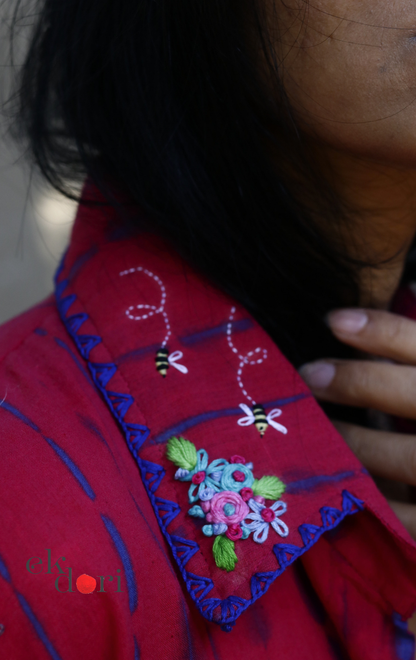 Tie-Dye Cotton Kurta Palazzo Co-ord Set with Hand Embroidery | 'Bee Garden' | Ek Dori