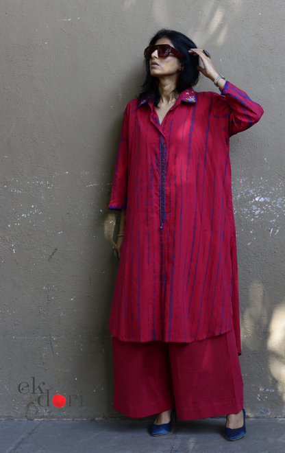 Tie-Dye Cotton Kurta Palazzo Co-ord Set with Hand Embroidery | 'Bee Garden' | Ek Dori